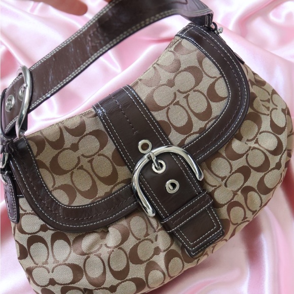 Vintage Coach Y2K SOHO Brown and Tan Signature Shoulder Bag - Picture 3 of 7